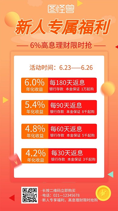 橙色简约创意理财端午活动宣传手机海报