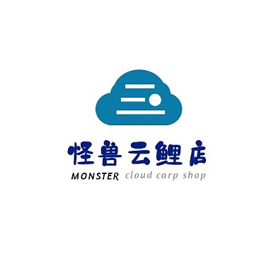 怪兽云鲤店创意简约蓝白平面标志LOGO