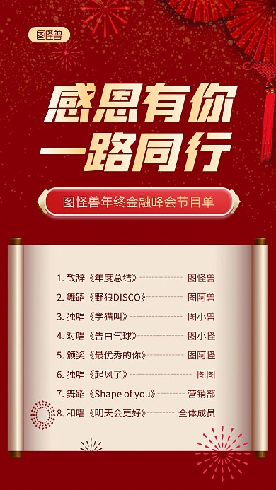 感谢相伴图怪兽年终金融峰会节目单手机海报