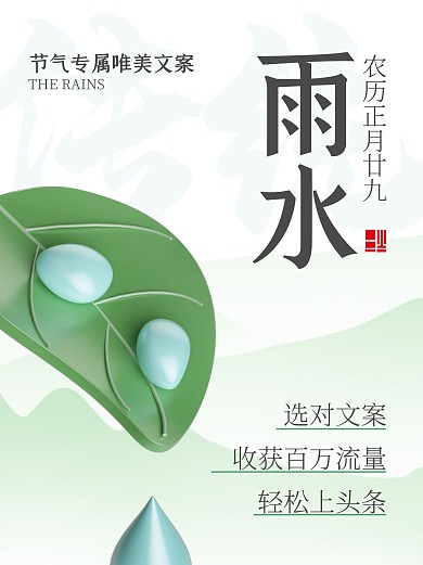 雨水唯美文案传统节气3d小红书