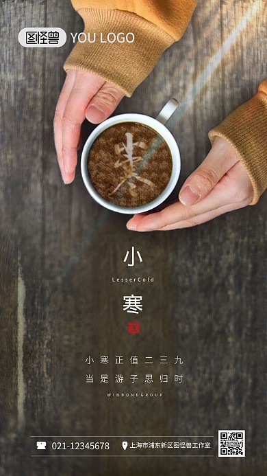 小寒二十四节气简约时尚手机海报