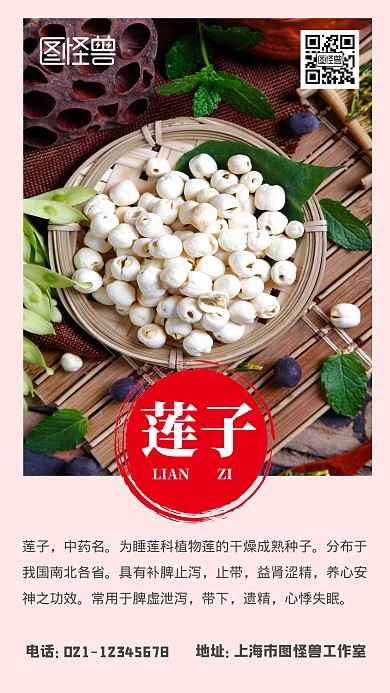 中药养生莲子手机海报