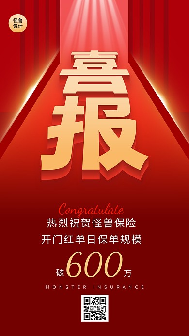 喜报战报贺报业绩汇报卡片红色简约手机海报