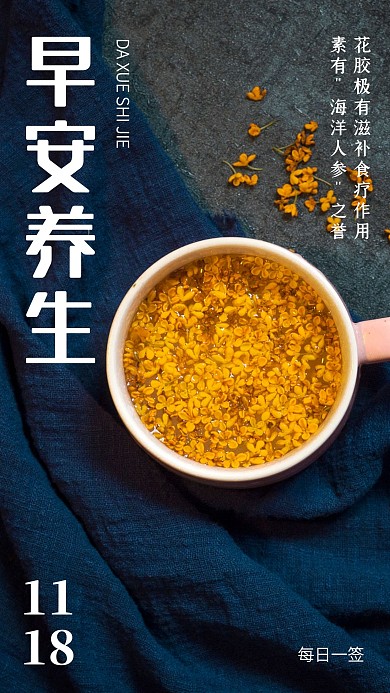 简约风摄影图早安养生花胶日签