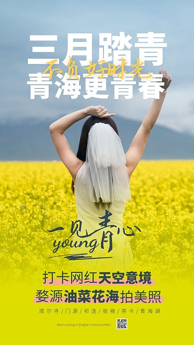 简约大气摄影风青海旅游三月踏青手机海报