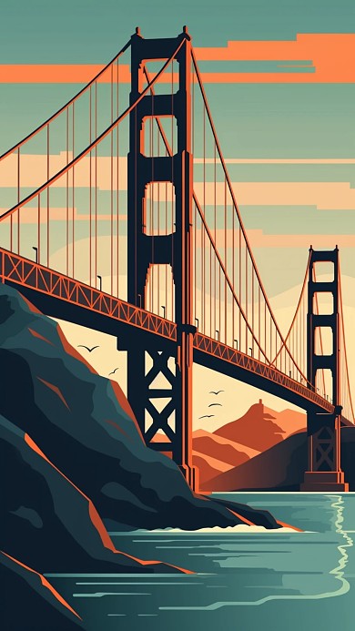 卡通风格插画风城市建筑古建筑手机海报背景