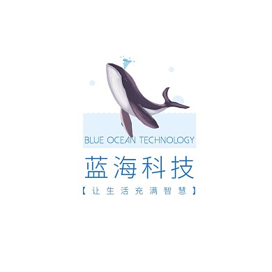 蓝色海豚卡通插画蓝海科技头像logo