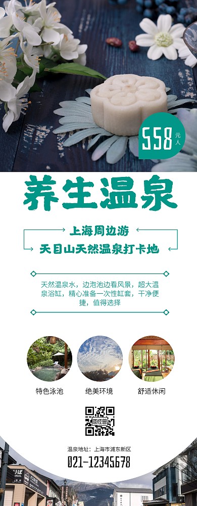 摄影风简约大气度假温泉宣传易拉宝