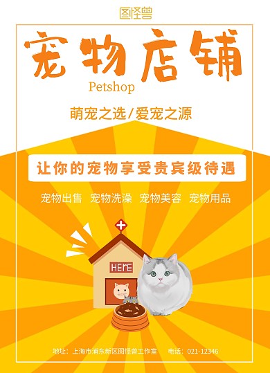 宠物店铺卡通橙色宣传单