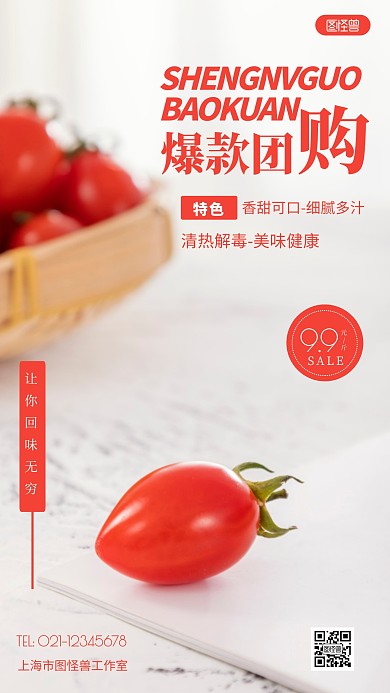 爆款团购红色简约风摄影图海报