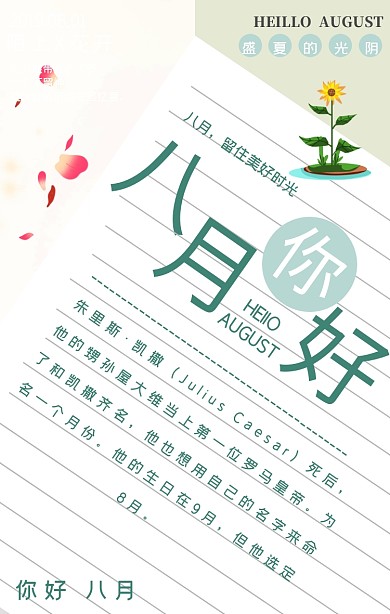 七月再见八月你好手机海报
