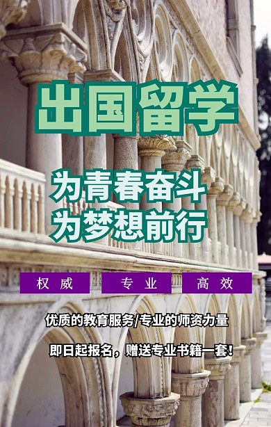 紫色故障风出国留学招生宣传手机海报