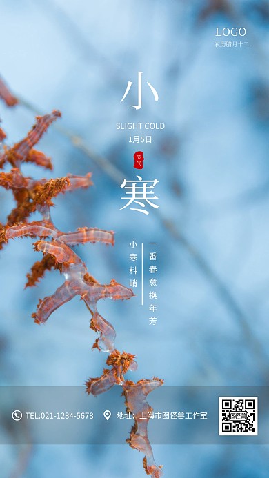 唯美小寒节气手机海报