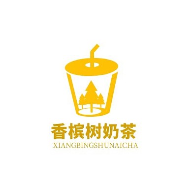 香槟树奶茶树杯子橙色简约LOGO