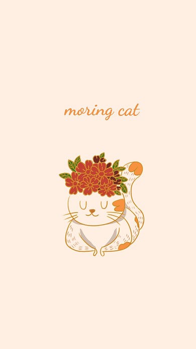 手机壁纸卡通猫咪黄色花朵
