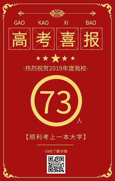 喜庆风格高考喜报红色宣传海报