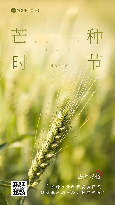 芒种传统节气习俗绿色大气摄影图海报