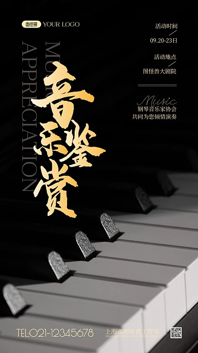 优雅音乐鉴赏简约风摄影图海报