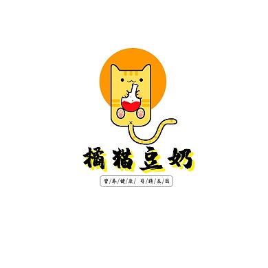 豆奶橘猫橙色圆形创意非转基因logo设计