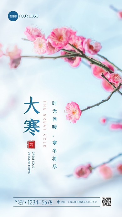 清新唯美大气大寒节气祝福问候摄影图海报