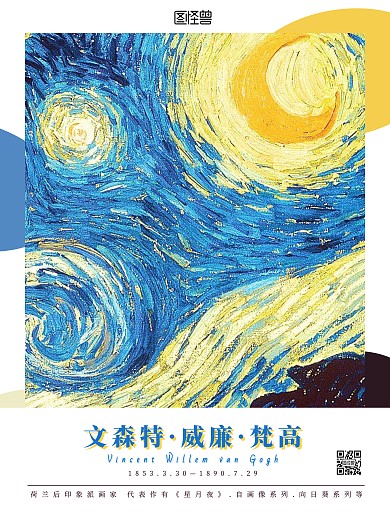 蓝色梵高星月夜海报十八世纪艺术家