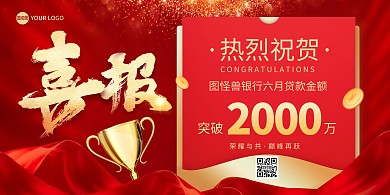 银行贷款喜报宣传印刷横版海报