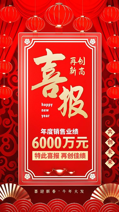 中国风喜报大气公司业绩宣传手机海报