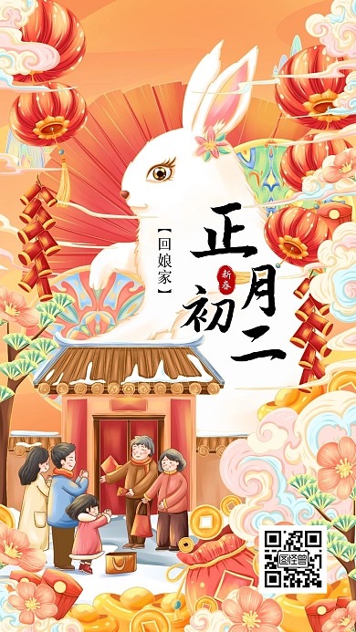 正月初二回娘家新春手机海报