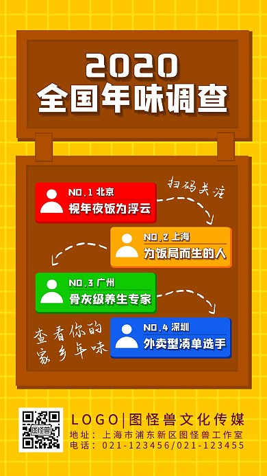 2020中国年味调查盘点趣味简约手机海报