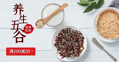 五谷杂粮养生健康灰白淘宝banner