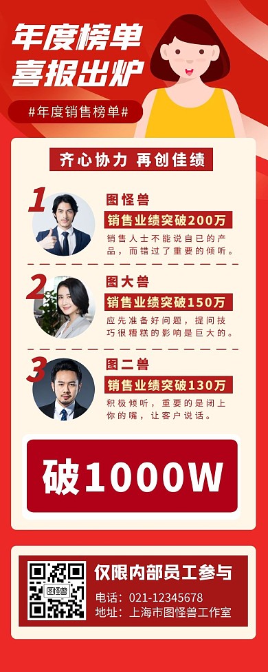 销售喜讯喜报榜单宣传长图
