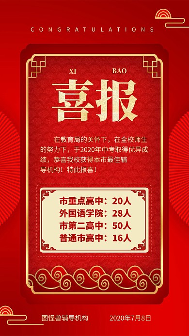 教育机构中考高考喜报通知手机海报