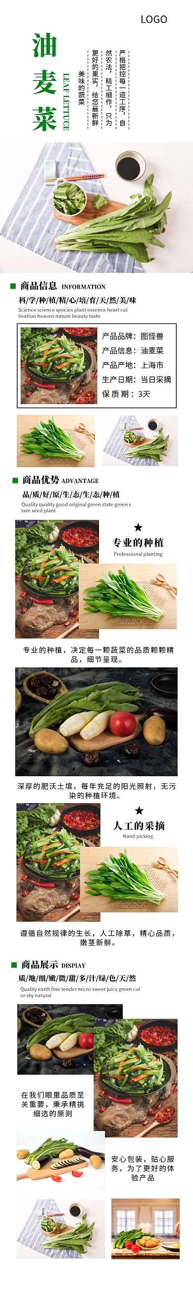 油麦菜白色简约竖版宣传淘宝详情页