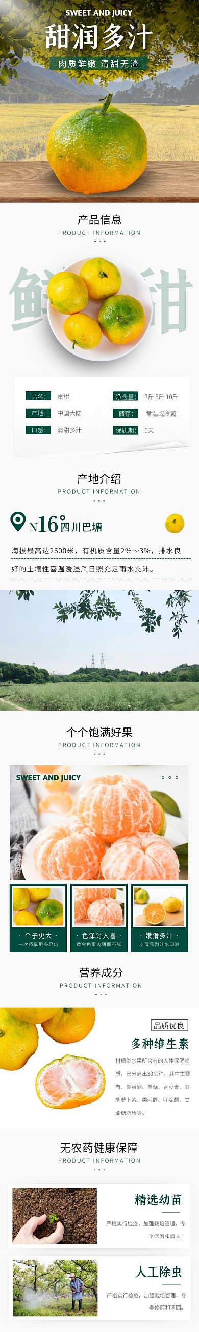柑橘清新简约绿色水果食品详情页