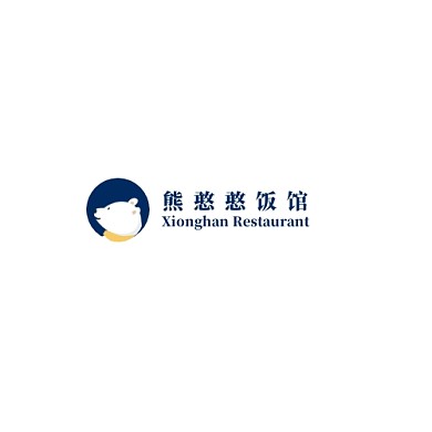 餐饮店圆形蓝色熊馆logo