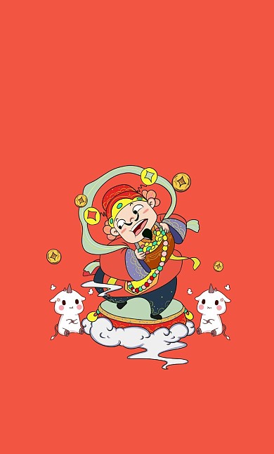 财神爷钱币牛年国潮风通用红包