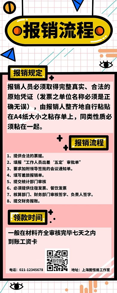 报销流程图卡通营销长图