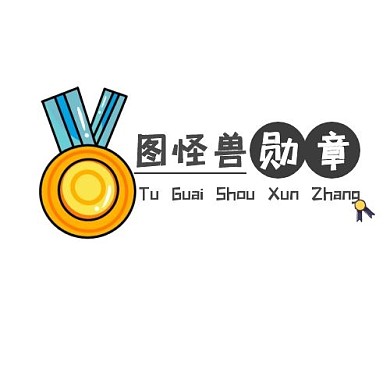 简约黑白黄配色卡通风格勋章logo