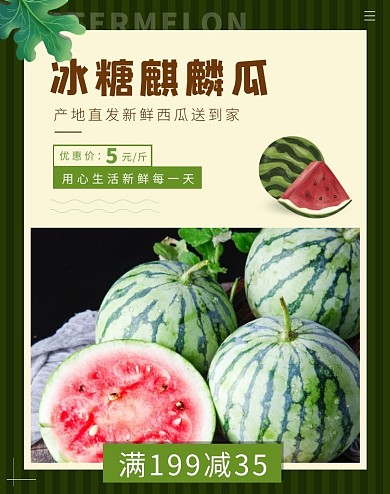 水果冰糖西瓜淘宝促销电商竖版海报