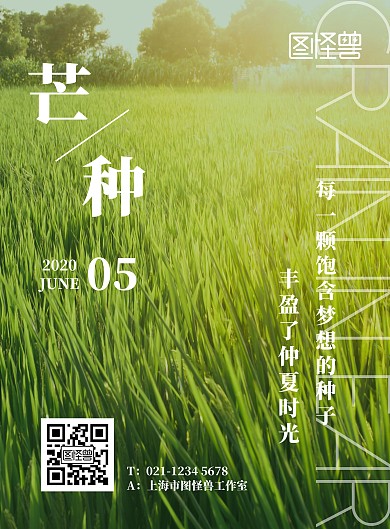 芒种小清新绿色竖版海报