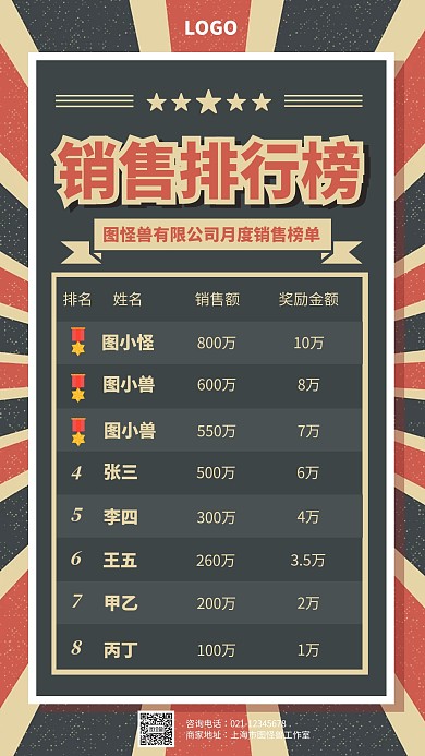 复古风企业销售排行榜手机海报