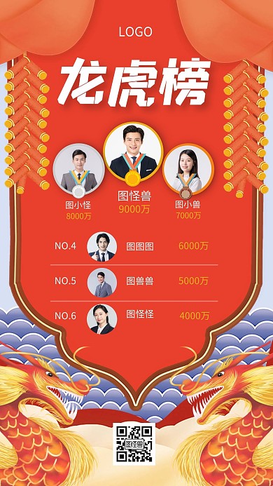 红色创意销售龙虎榜手机海报