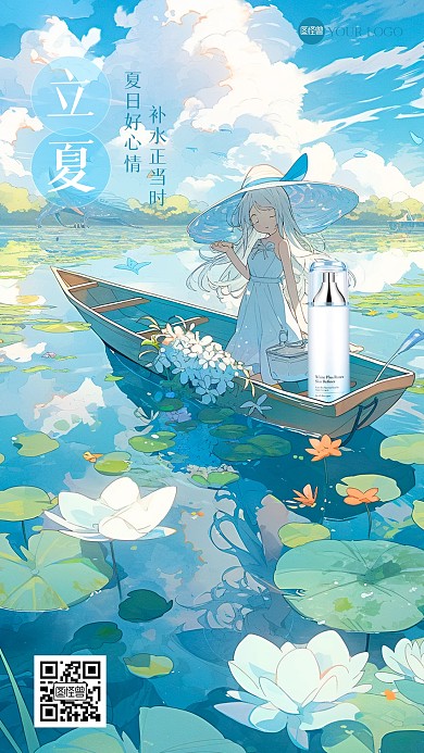 夏季美妆护肤品借势插画风海报