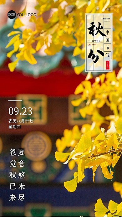 秋分银杏节气中国风摄影图海报