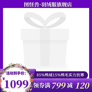 蓝色大气羽绒服白底主图电商直通车