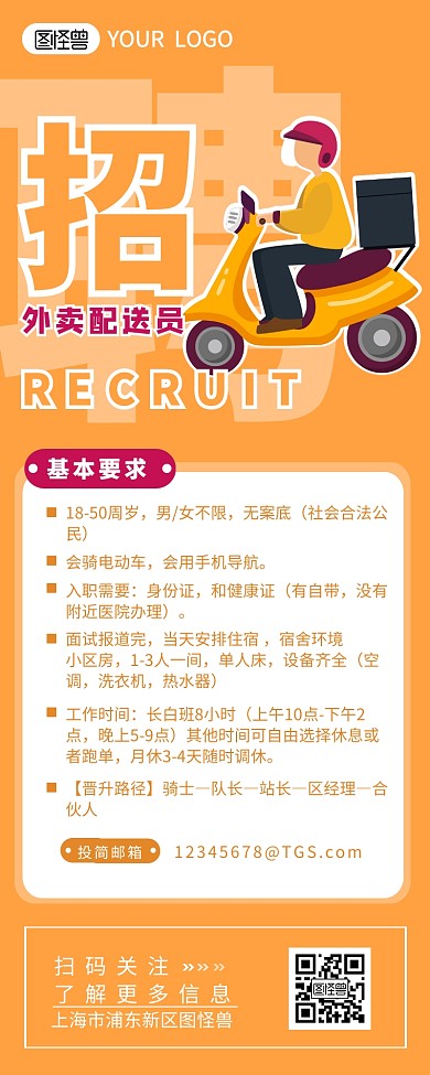美团外卖招聘配送员介绍营销长图设计