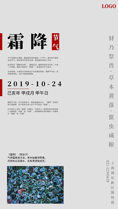 霜降节气简约红灰色10.24海报