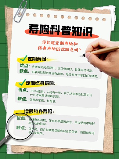 保险寿险知识科普理念简约彩色小红书配图