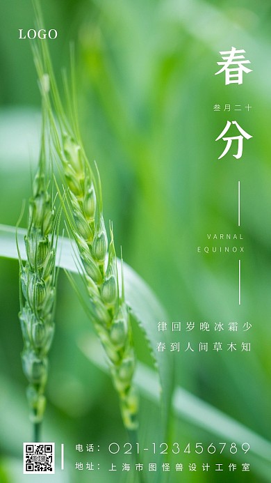 绿色简约大气春分二十四节气宣传手机海报