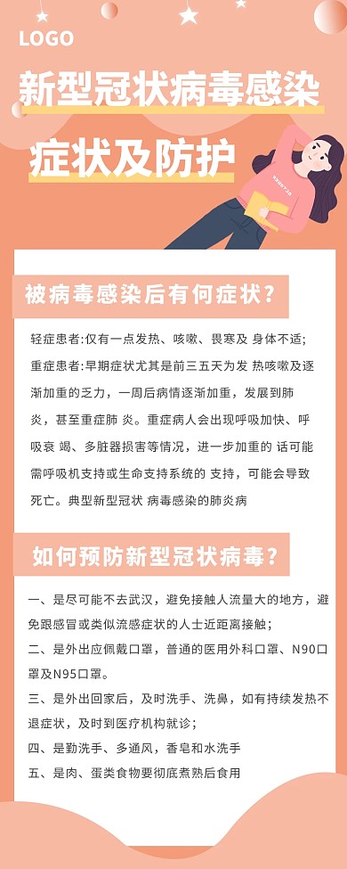 清新新型冠状病毒感染的肺炎防护营销长图